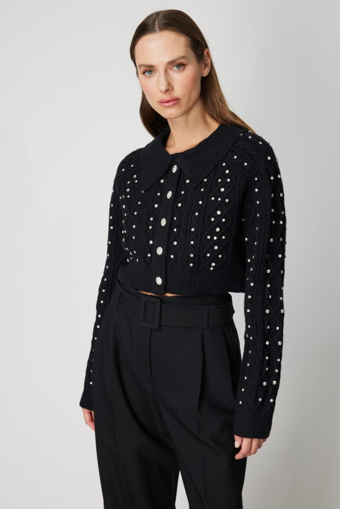 ON TRİKO ONTRİKO Taşlı Crop Hırka 60911-26k - Siyah