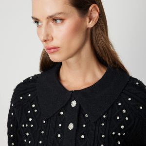 ON TRİKO ONTRİKO Taşlı Crop Hırka 60911-26k - Siyah