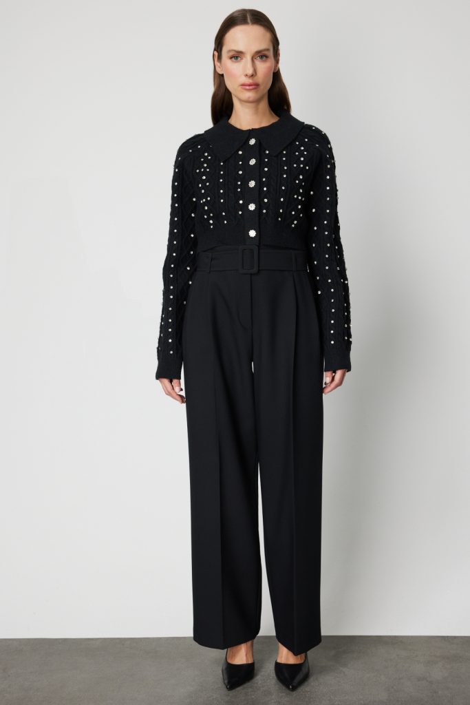 ON TRİKO ONTRİKO Taşlı Crop Hırka 60911-26k - Siyah