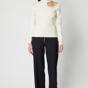 ON TRİKO ONTRİKO Omzu Açık Taş Detaylı Triko Kazak 60309-26K - EKRU