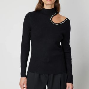 ON TRİKO ONTRİKO Omzu Açık Taş Detaylı Triko Kazak 60309-26K - Siyah