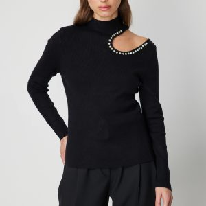 ON TRİKO ONTRİKO Omzu Açık Taş Detaylı Triko Kazak 60309-26K - Siyah
