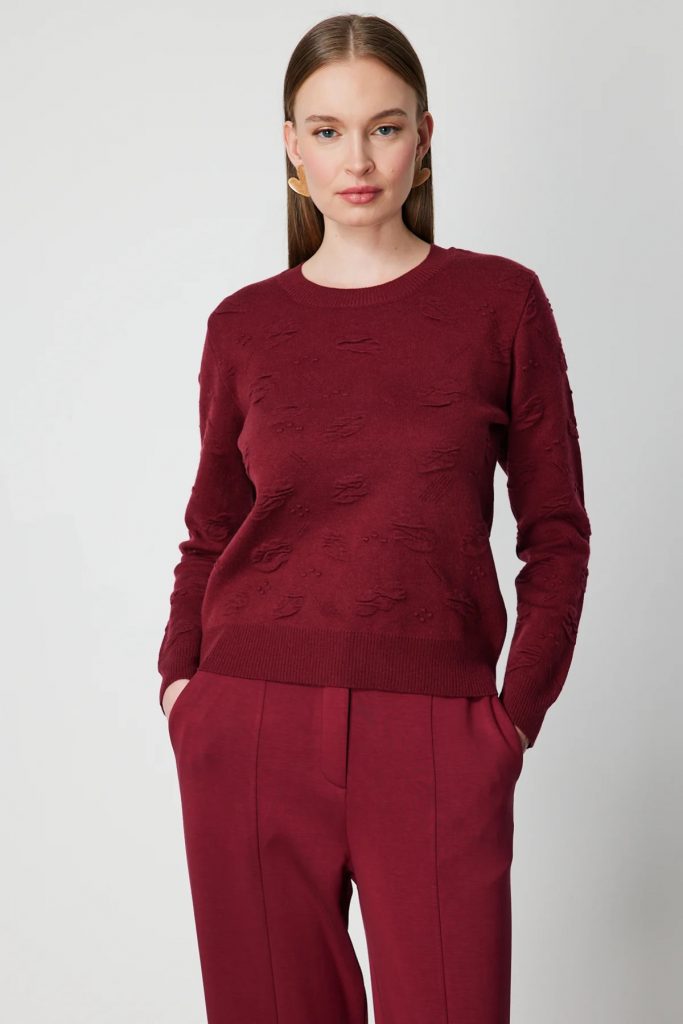 ON TRİKO Kabartmalı Triko Kazak 66363-26k - bordo