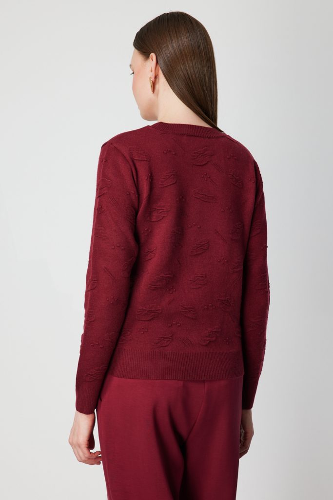 ON TRİKO Kabartmalı Triko Kazak 66363-26k - bordo