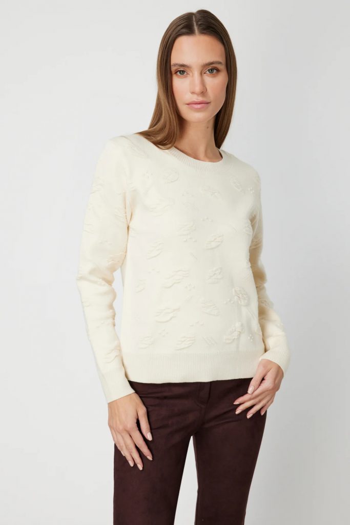 ON TRİKO Kabartmalı Triko Kazak 66363-26k - KREM