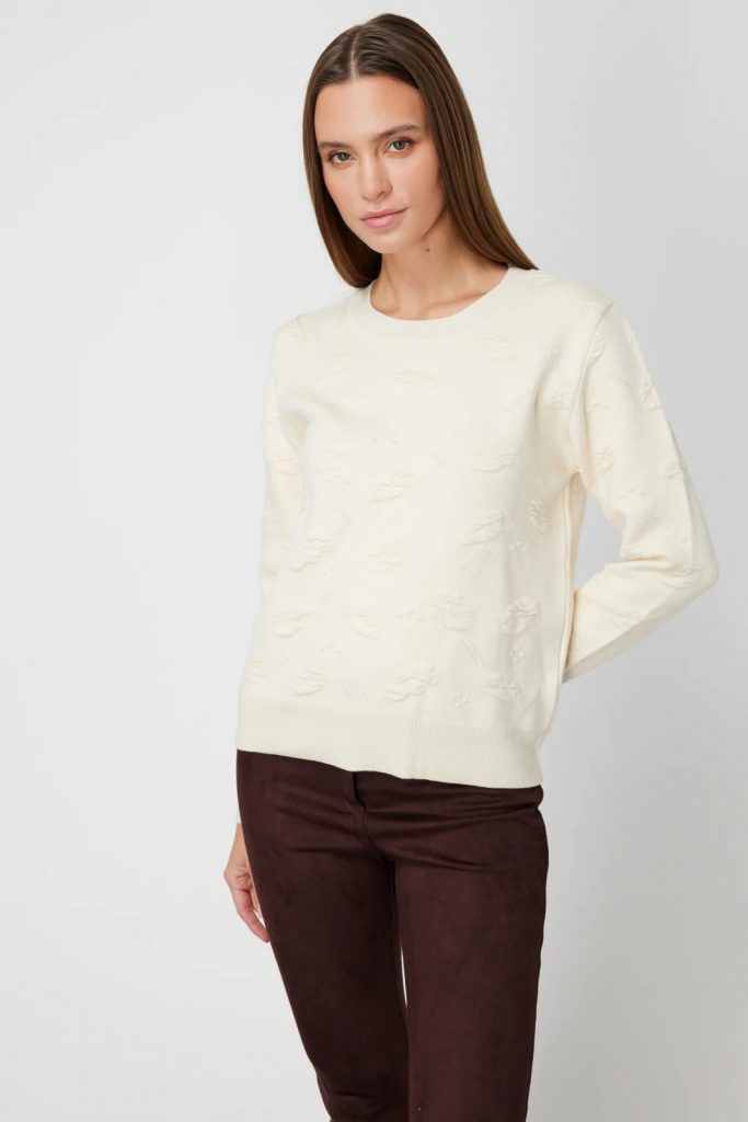 ON TRİKO Kabartmalı Triko Kazak 66363-26k - KREM
