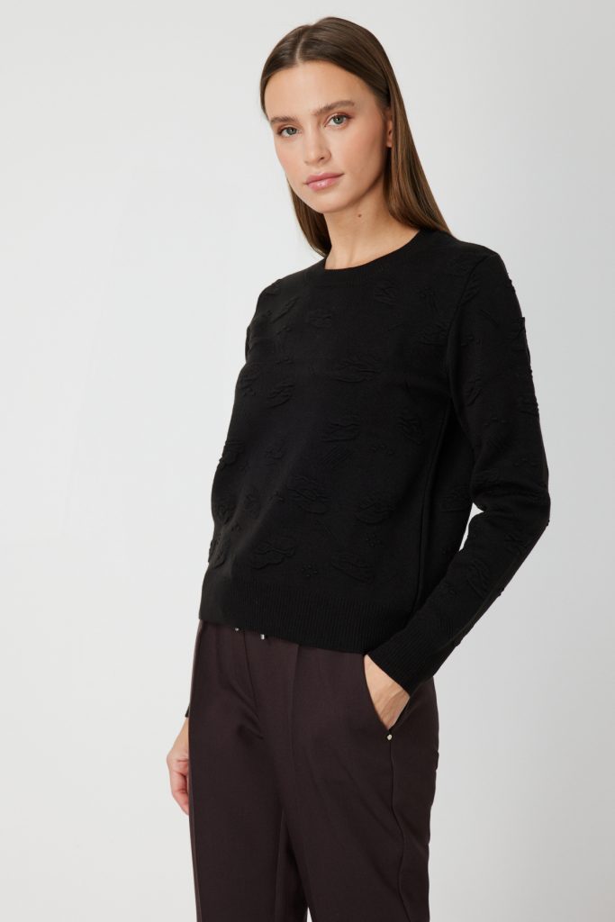 ON TRİKO Kabartmalı Triko Kazak 66363-26k - Siyah