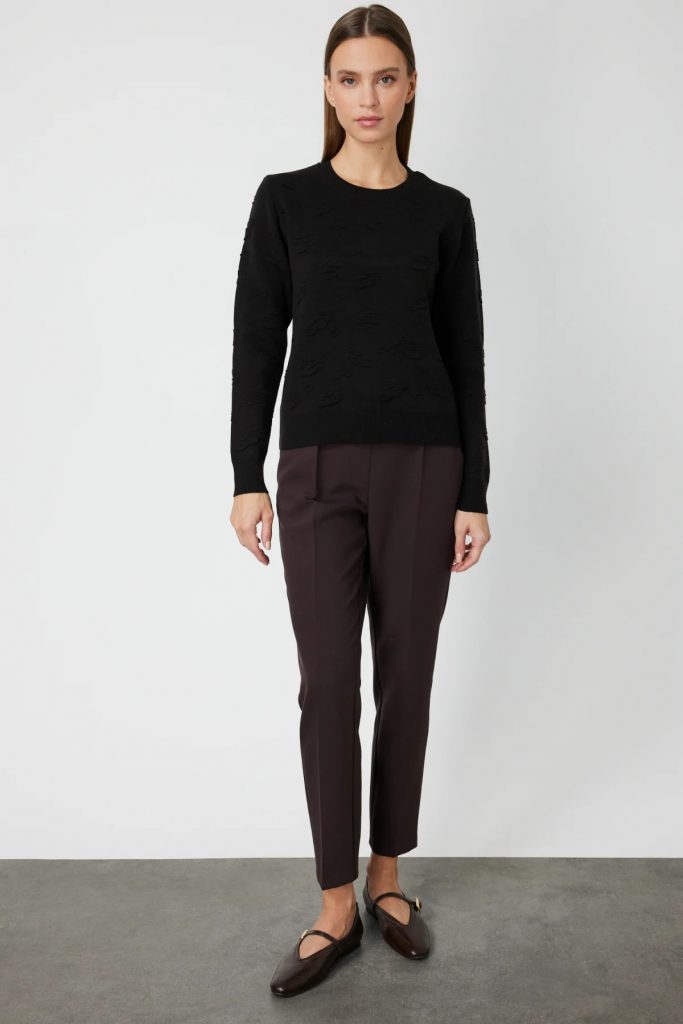 ON TRİKO Kabartmalı Triko Kazak 66363-26k - Siyah