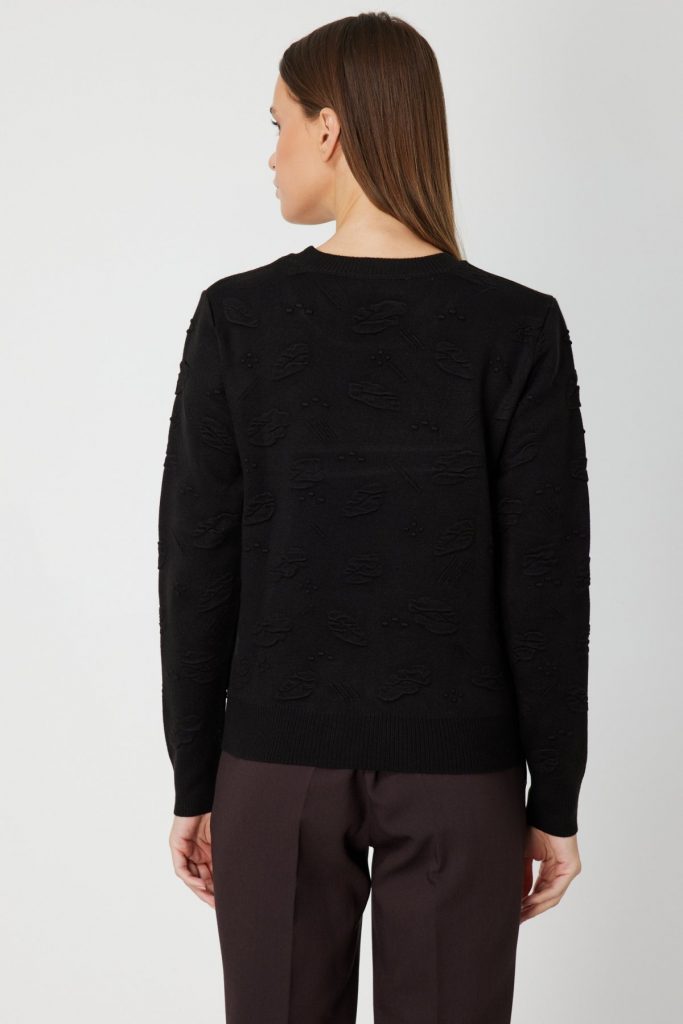 ON TRİKO Kabartmalı Triko Kazak 66363-26k - Siyah