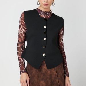 ON TRİKO Sıfır Yaka Düğmeli Triko Yelek 66947-26k - Siyah