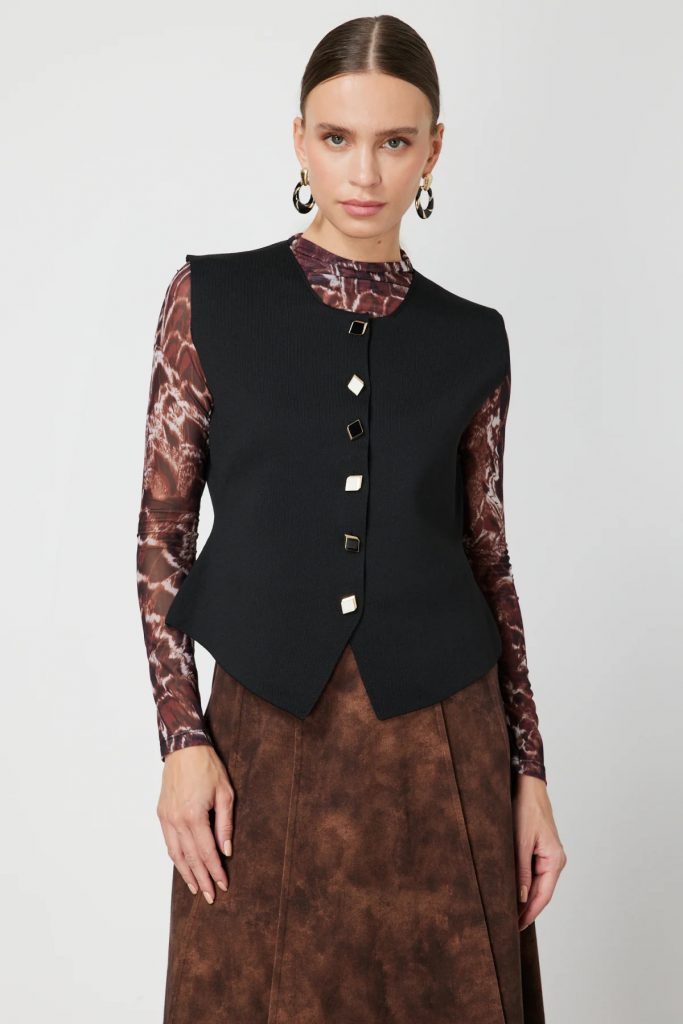 ON TRİKO Sıfır Yaka Düğmeli Triko Yelek 66947-26k - Siyah