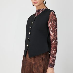 ON TRİKO Sıfır Yaka Düğmeli Triko Yelek 66947-26k - Siyah