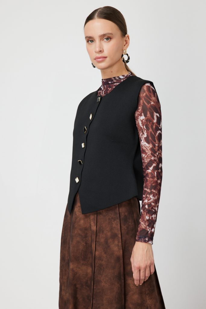 ON TRİKO Sıfır Yaka Düğmeli Triko Yelek 66947-26k - Siyah