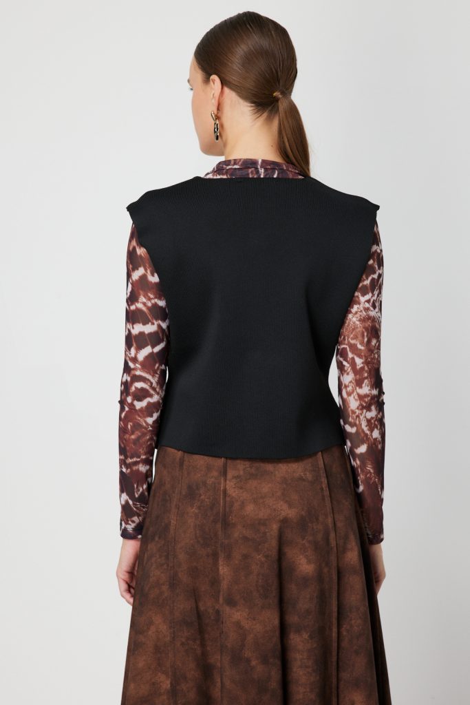 ON TRİKO Sıfır Yaka Düğmeli Triko Yelek 66947-26k - Siyah