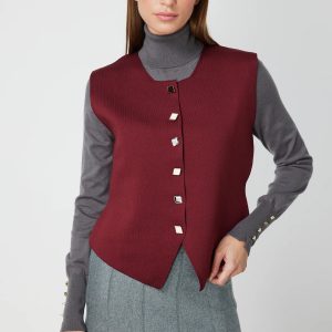ON TRİKO Sıfır Yaka Düğmeli Triko Yelek 66947-26k - bordo