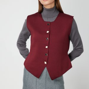 ON TRİKO Sıfır Yaka Düğmeli Triko Yelek 66947-26k - bordo