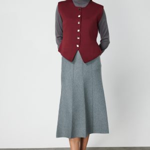 ON TRİKO Sıfır Yaka Düğmeli Triko Yelek 66947-26k - bordo