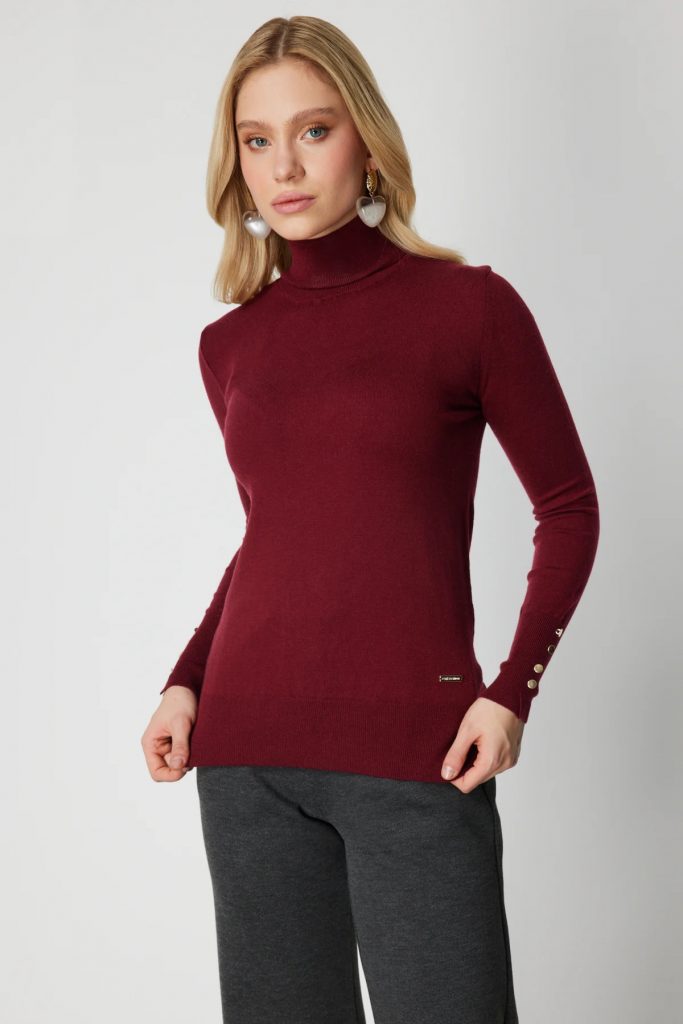 ON TRİKO Balıkçı Yaka Triko Kazak 63503-26K - bordo