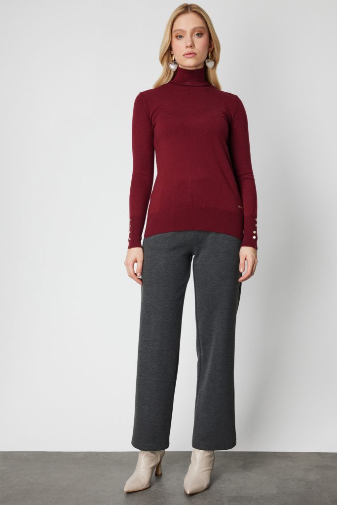 ON TRİKO Balıkçı Yaka Triko Kazak 63503-26K - bordo