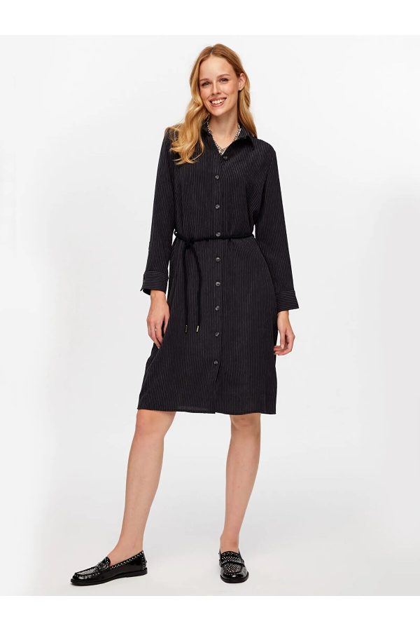 Faik Sönmez Kuşaklı Kendinden Dokulu Şönil Elbise ELB023-26k