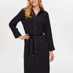 Faik Sönmez Kuşaklı Kendinden Dokulu Şönil Elbise ELB023-26k - ANTRASİT