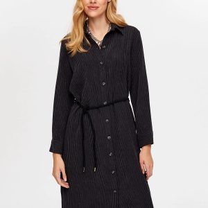 Faik Sönmez Kuşaklı Kendinden Dokulu Şönil Elbise ELB023-26k - ANTRASİT