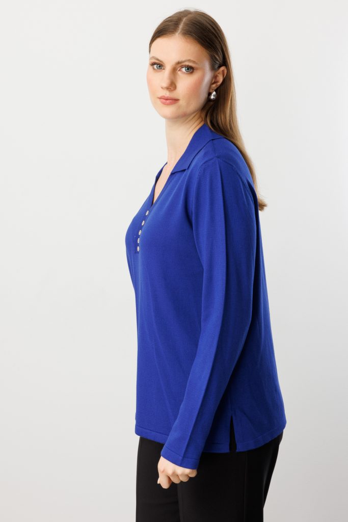 ON TRİKO Polo Yaka Süs Düğmeli Triko Kazak 65333-26k - SAKS