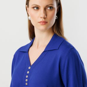 ON TRİKO Polo Yaka Süs Düğmeli Triko Kazak 65333-26k - SAKS