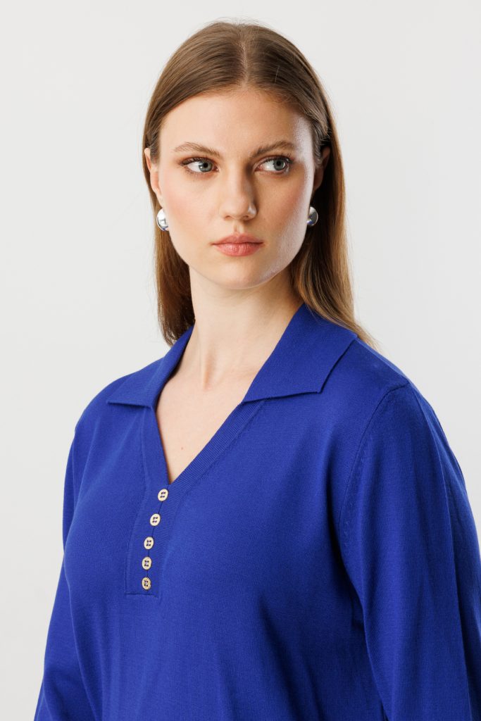 ON TRİKO Polo Yaka Süs Düğmeli Triko Kazak 65333-26k - SAKS