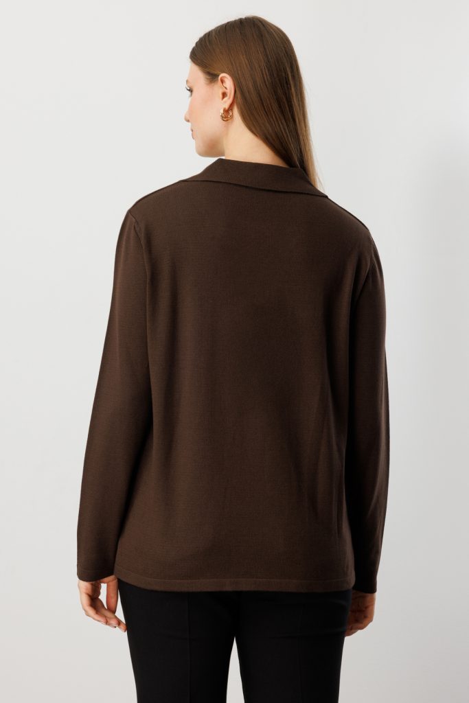 ON TRİKO Polo Yaka Süs Düğmeli Triko Kazak 65333-26k - kahve