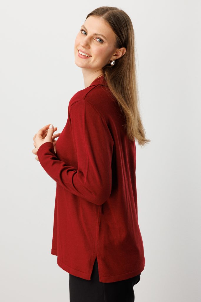 ON TRİKO Polo Yaka Süs Düğmeli Triko Kazak 65333-26k - bordo