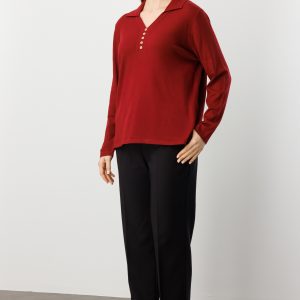 ON TRİKO Polo Yaka Süs Düğmeli Triko Kazak 65333-26k - bordo