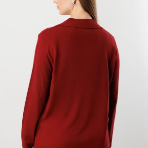 ON TRİKO Polo Yaka Süs Düğmeli Triko Kazak 65333-26k - bordo