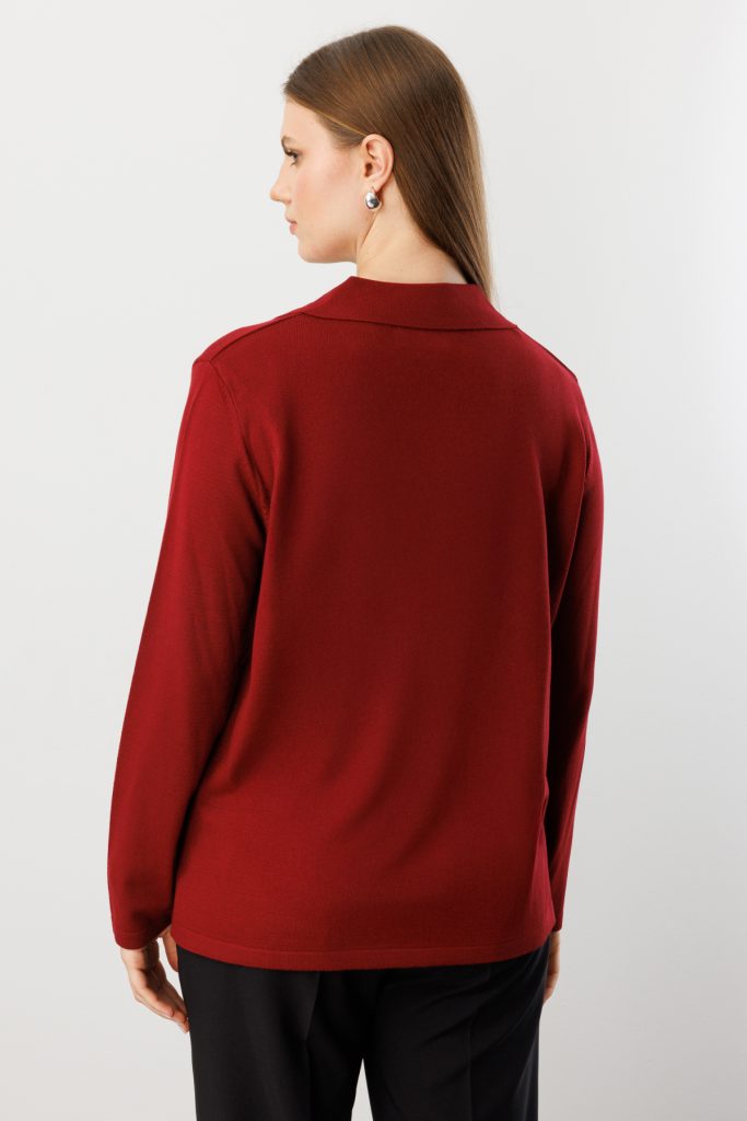 ON TRİKO Polo Yaka Süs Düğmeli Triko Kazak 65333-26k - bordo