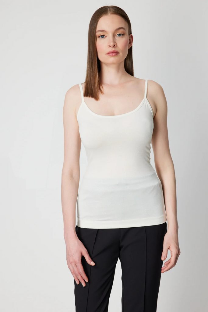 ON TRİKO Simli Kumaş Askılı Bluz 61391-26k - KREM