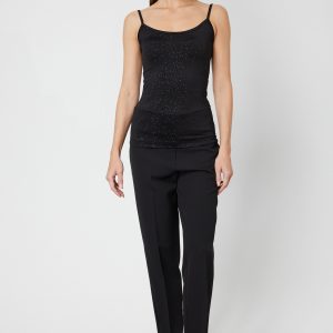 ON TRİKO Simli Kumaş Askılı Bluz 61391-26k - Siyah