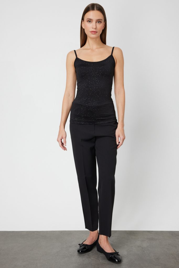 ON TRİKO Simli Kumaş Askılı Bluz 61391-26k - Siyah