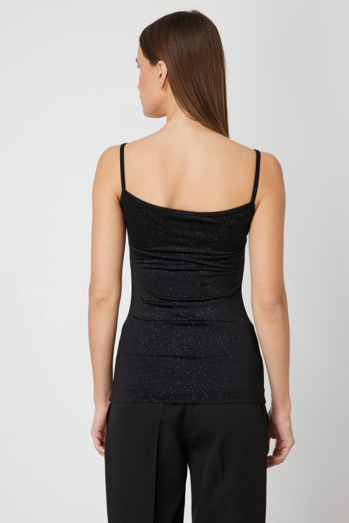 ON TRİKO Simli Kumaş Askılı Bluz 61391-26k - Siyah