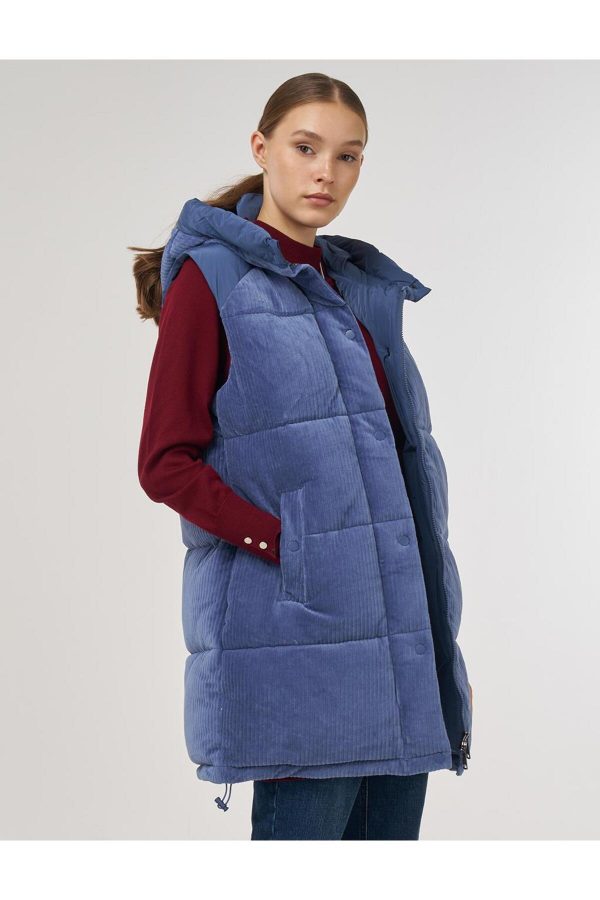 Kayra Kadife Garnili Şişme Yelek Lacivert