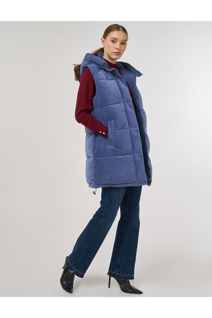 Kayra Kadife Garnili Şişme Yelek Lacivert - Lacivert