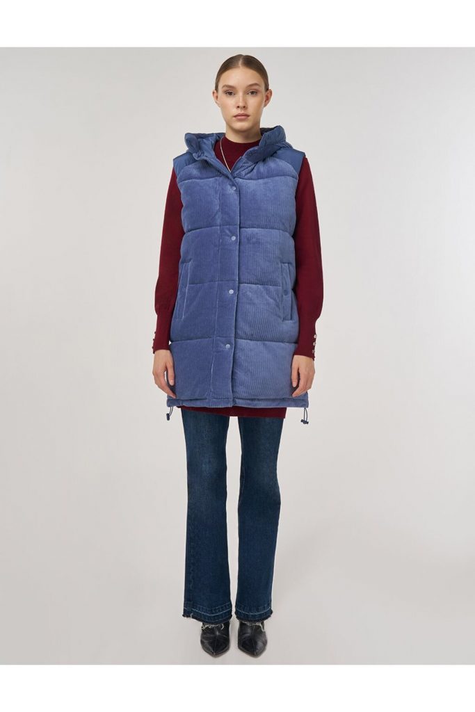 Kayra Kadife Garnili Şişme Yelek Lacivert - Lacivert