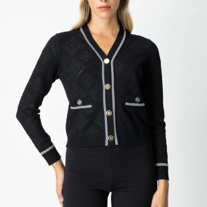 ON TRİKO V Yaka Kabartmalı Hırka 60950-26k - Siyah