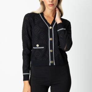 ON TRİKO V Yaka Kabartmalı Hırka 60950-26k - Siyah