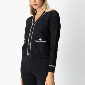 ON TRİKO V Yaka Kabartmalı Hırka 60950-26k - Siyah