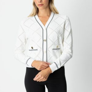 ON TRİKO V Yaka Kabartmalı Hırka 60950-26k - EKRU