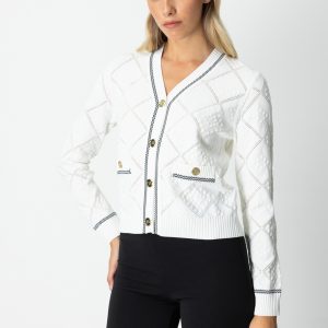 ON TRİKO V Yaka Kabartmalı Hırka 60950-26k - EKRU