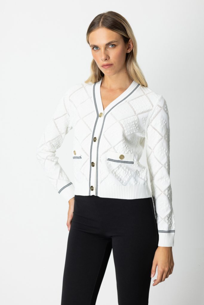 ON TRİKO V Yaka Kabartmalı Hırka 60950-26k - EKRU