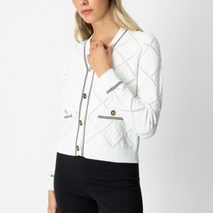 ON TRİKO V Yaka Kabartmalı Hırka 60950-26k - EKRU