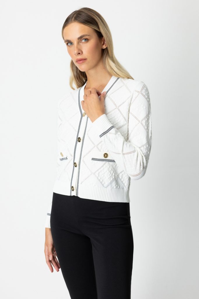 ON TRİKO V Yaka Kabartmalı Hırka 60950-26k - EKRU