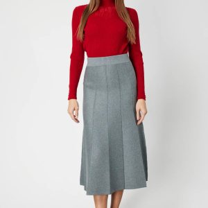 ON TRİKO Pileli Midi Triko Etek 65210-26k - GRİ